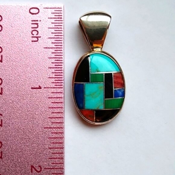 Carolyn Pollack Southwest Gemstone Pendant .925 Sterling Silver Turquoise Lapis - Picture 4 of 4